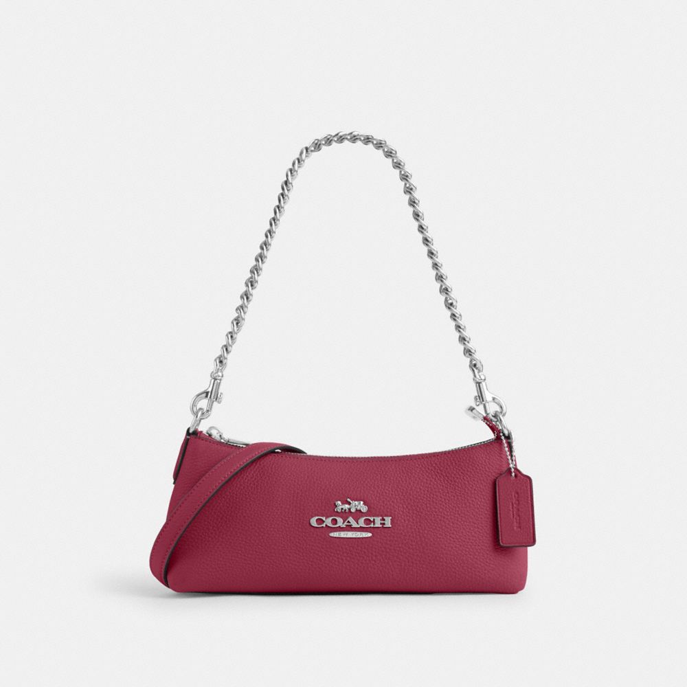 COACH®,CHARLOTTE SHOULDER BAG,Pebbled Leather,Small,Anniversary,Silver/Bright Violet,Front View