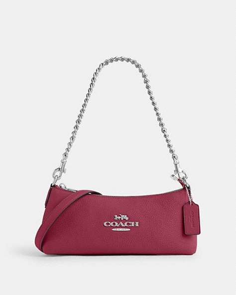COACH®,CHARLOTTE SHOULDER BAG,Leather,Small,Anniversary,Silver/Bright Violet,Front View