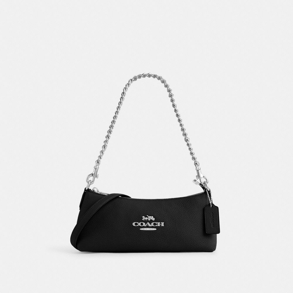 COACH®,CHARLOTTE SHOULDER BAG,Pebbled Leather,Small,Anniversary,Silver/Black,Front View