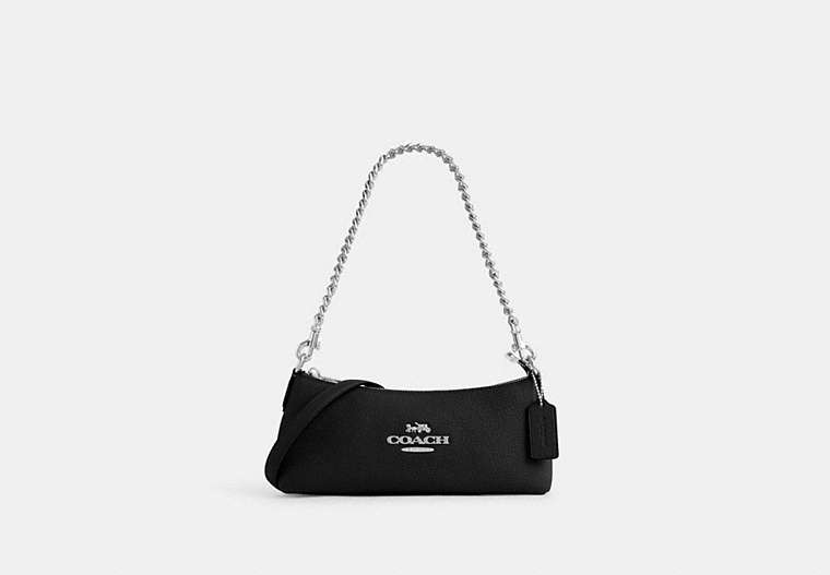 COACH®,CHARLOTTE SHOULDER BAG,Leather,Anniversary,Silver/Black,Front View image number 0