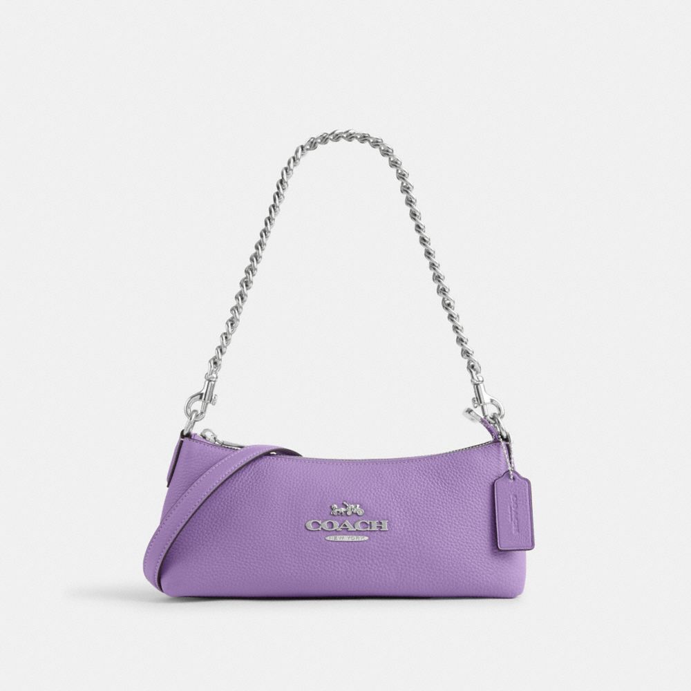 COACH®,CHARLOTTE SHOULDER BAG,Pebbled Leather,Small,Anniversary,Silver/Iris,Front View