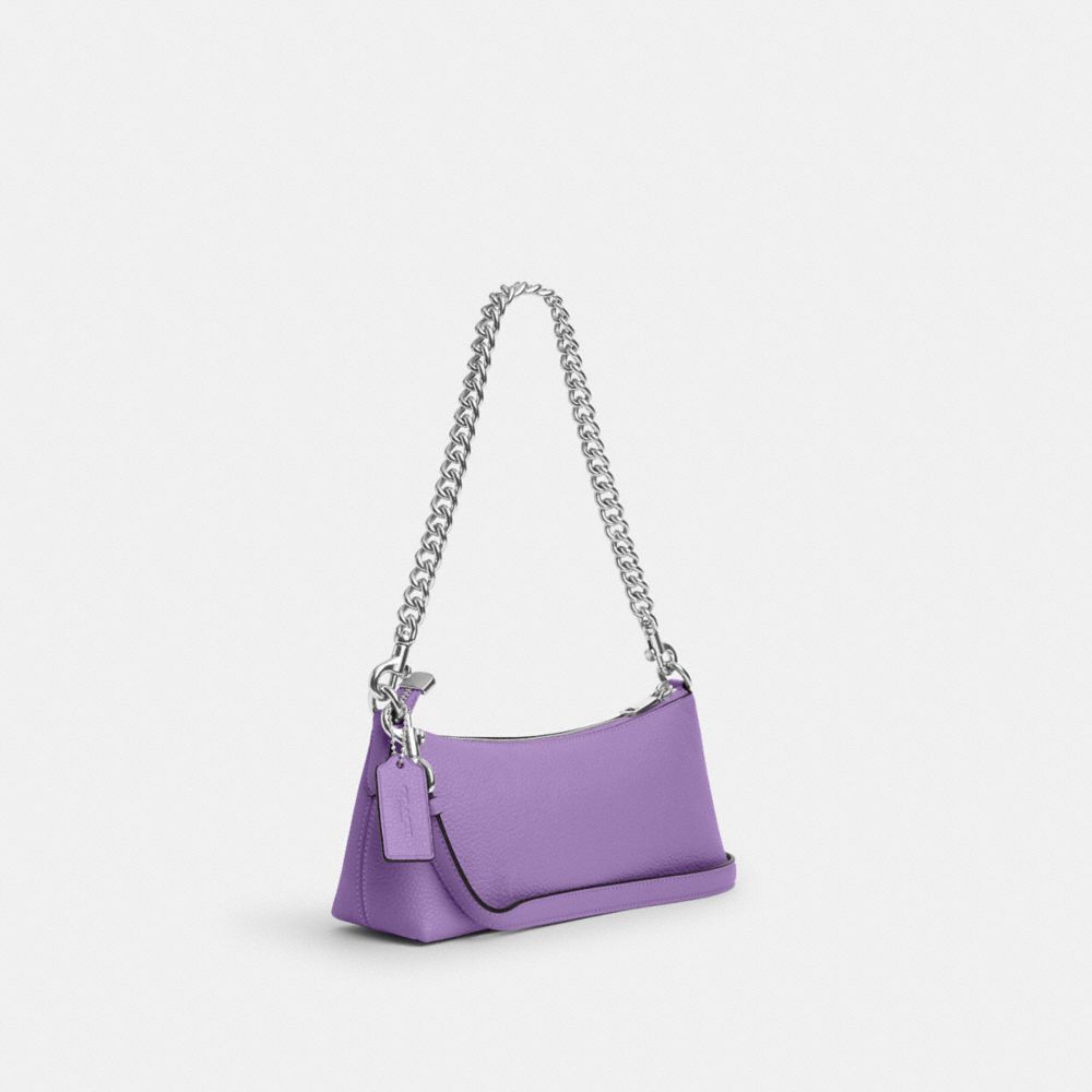 COACH®,CHARLOTTE SHOULDER BAG,Pebbled Leather,Small,Anniversary,Silver/Iris,Angle View