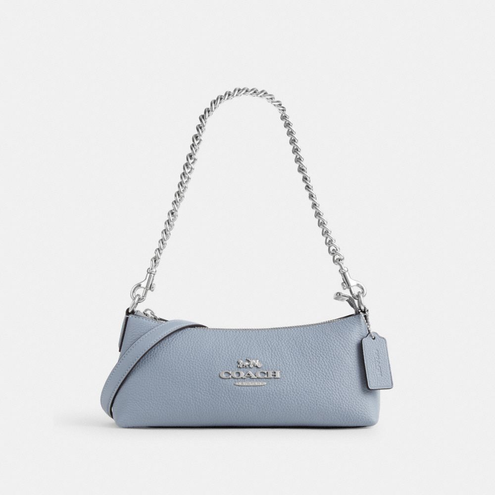 COACH®,CHARLOTTE SHOULDER BAG,Pebbled Leather,Small,Anniversary,Silver/Grey Mist,Front View