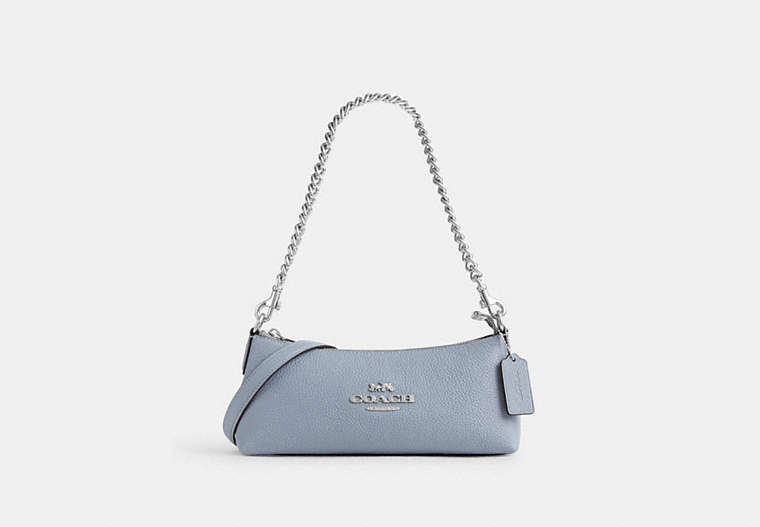 COACH®,CHARLOTTE SHOULDER BAG,Leather,Small,Anniversary,Silver/Grey Mist,Front View