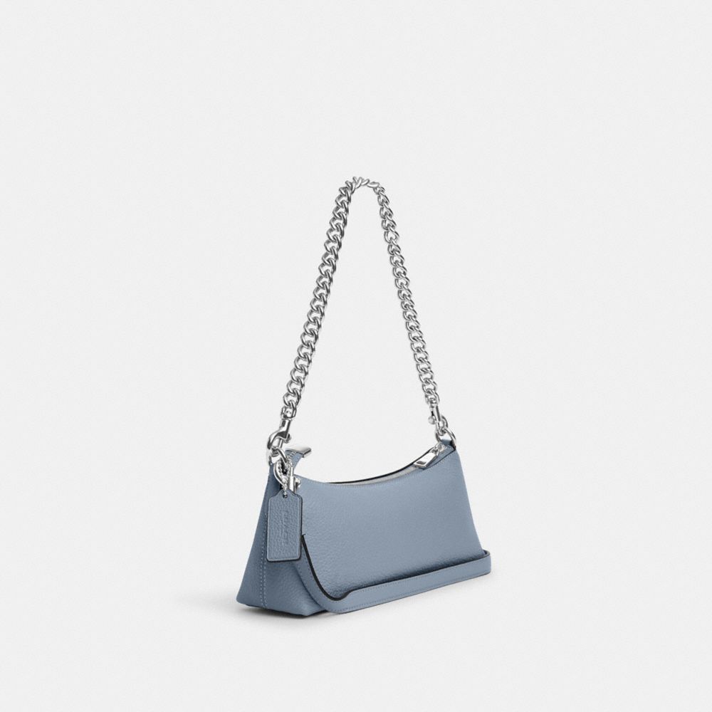 COACH®,CHARLOTTE SHOULDER BAG,Pebbled Leather,Small,Anniversary,Silver/Grey Mist,Angle View