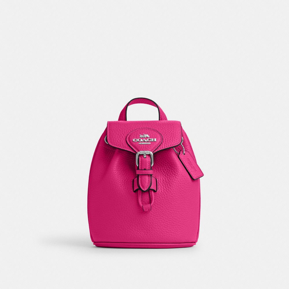 COACH®,AMELIA CONVERTIBLE BACKPACK,Pebbled Leather,Medium,Everyday,Silver/Cerise,Front View