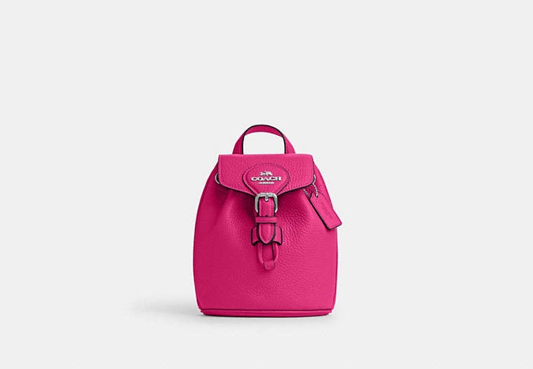 COACH®,AMELIA CONVERTIBLE BACKPACK,Leather,Medium,Everyday,Silver/Cerise,Front View