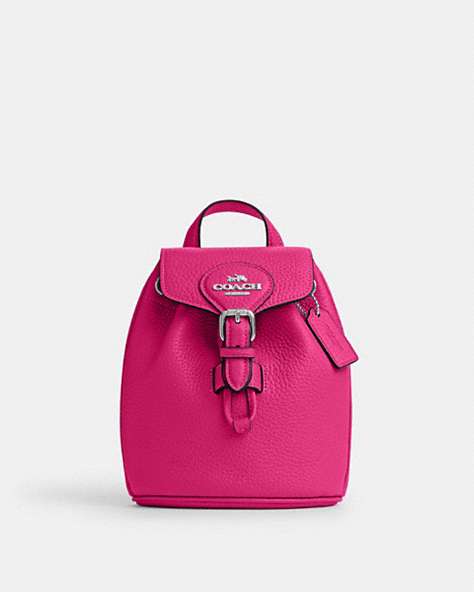COACH®,AMELIA CONVERTIBLE BACKPACK,Leather,Medium,Everyday,Silver/Cerise,Front View