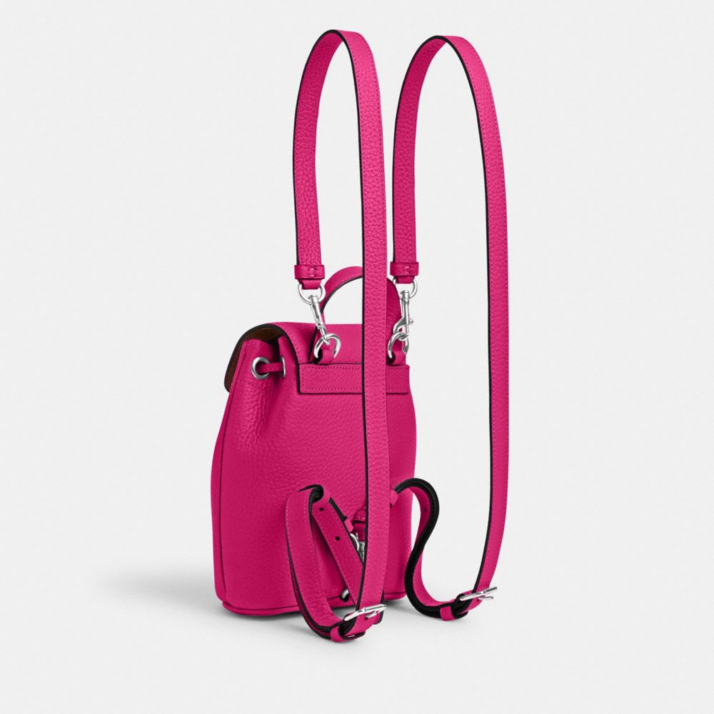 COACH®,AMELIA CONVERTIBLE BACKPACK,Pebbled Leather,Medium,Everyday,Silver/Cerise,Angle View