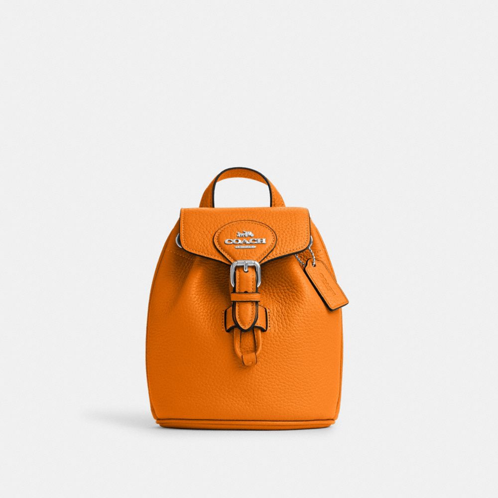 COACH®,AMELIA CONVERTIBLE BACKPACK,Pebbled Leather,Medium,Everyday,Silver/Bright Mandarin,Front View