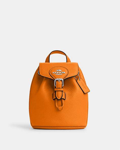 COACH®,AMELIA CONVERTIBLE BACKPACK,Leather,Medium,Everyday,Silver/Bright Mandarin,Front View
