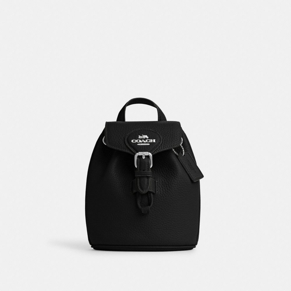 COACH®,AMELIA CONVERTIBLE BACKPACK,Pebbled Leather,Medium,Everyday,Silver/Black,Front View