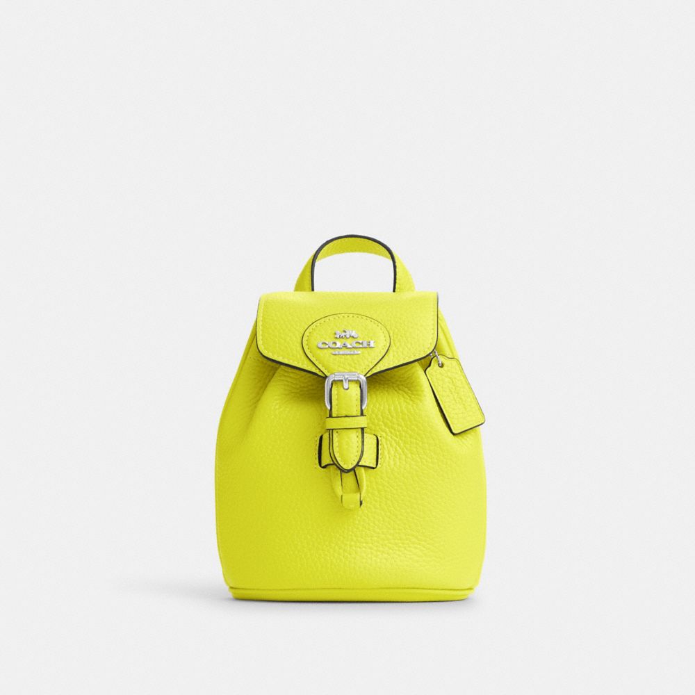 COACH®,AMELIA CONVERTIBLE BACKPACK,Pebbled Leather,Medium,Everyday,Silver/Bright Yellow,Front View