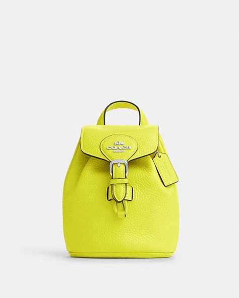 COACH®,AMELIA CONVERTIBLE BACKPACK,Leather,Medium,Everyday,Silver/Bright Yellow,Front View