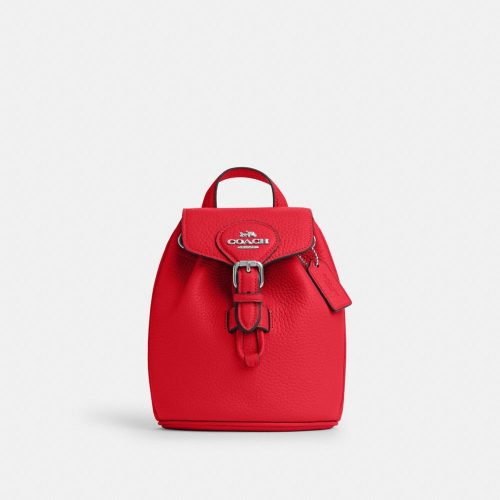 COACH®,AMELIA CONVERTIBLE BACKPACK,Pebbled Leather,Medium,Everyday,Silver/Bright Poppy,Front View