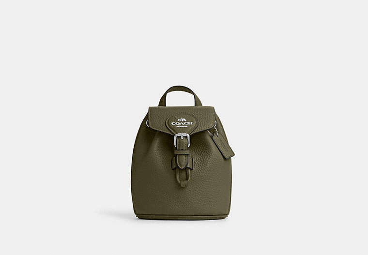 COACH®,AMELIA CONVERTIBLE BACKPACK,Leather,Medium,Everyday,Silver/Olive Drab,Front View
