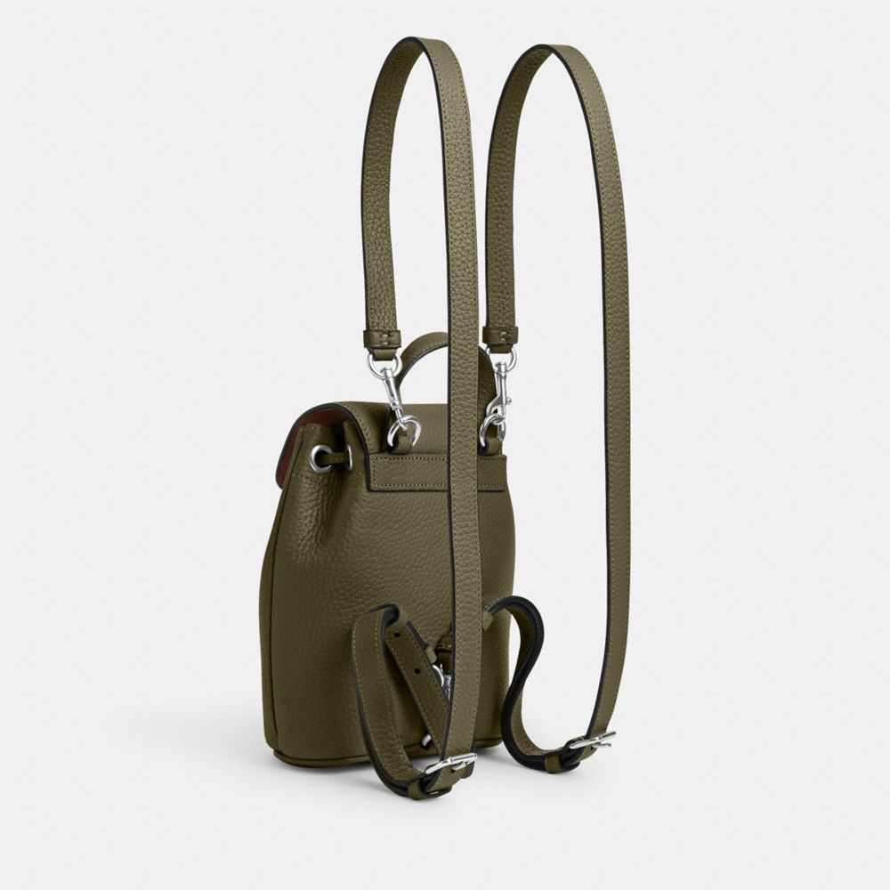 COACH®,AMELIA CONVERTIBLE BACKPACK,Pebbled Leather,Medium,Everyday,Silver/Olive Drab,Angle View