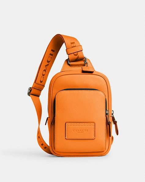 COACH®,TRACK PACK 14,Leather,Mini,Black Antique Nickel/Bright Mandarin,Front View