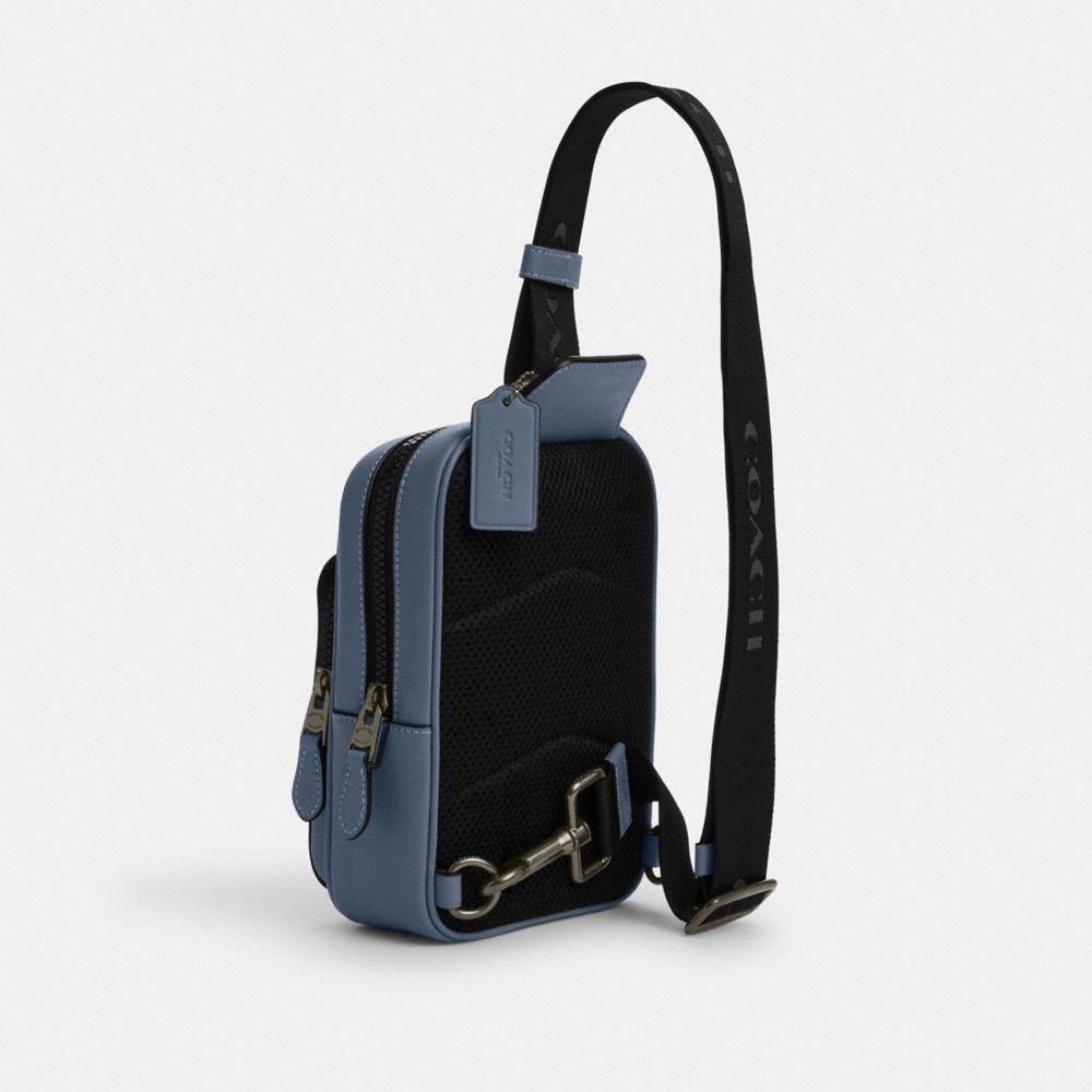 COACH®,TRACK PACK 14,Mini,Black Antique Nickel/Light Mist,Angle View