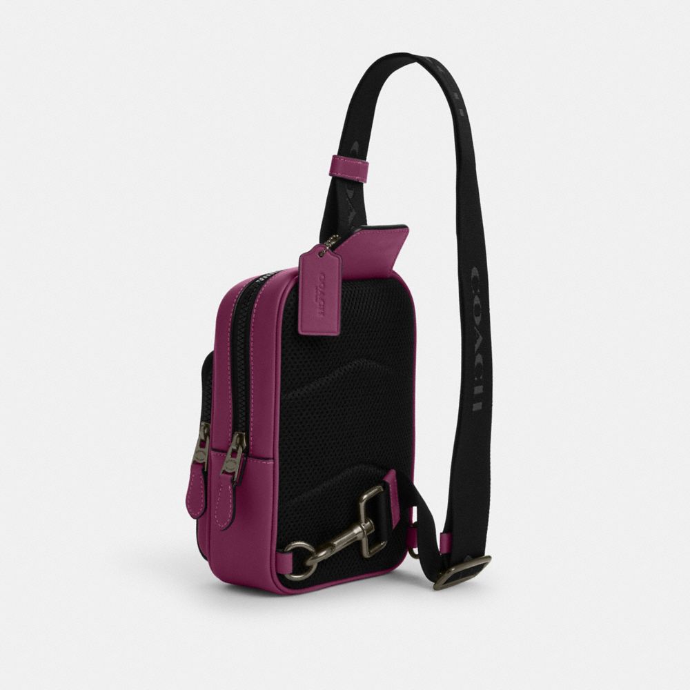 COACH®,TRACK PACK 14,Mini,Black Antique Nickel/Deep Berry,Angle View