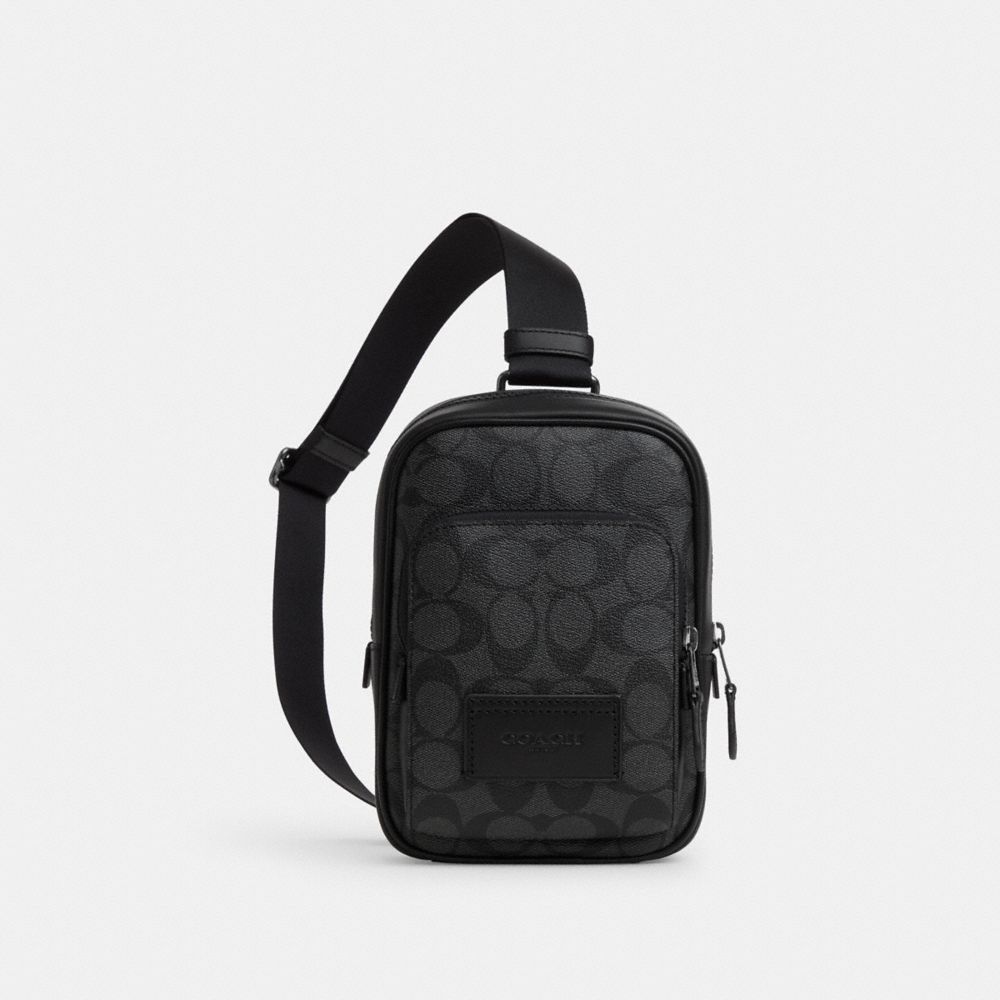 COACH®,TRACK PACK 14 IN SIGNATURE CANVAS,Mini,Everyday,Gunmetal/Charcoal/Black,Front View