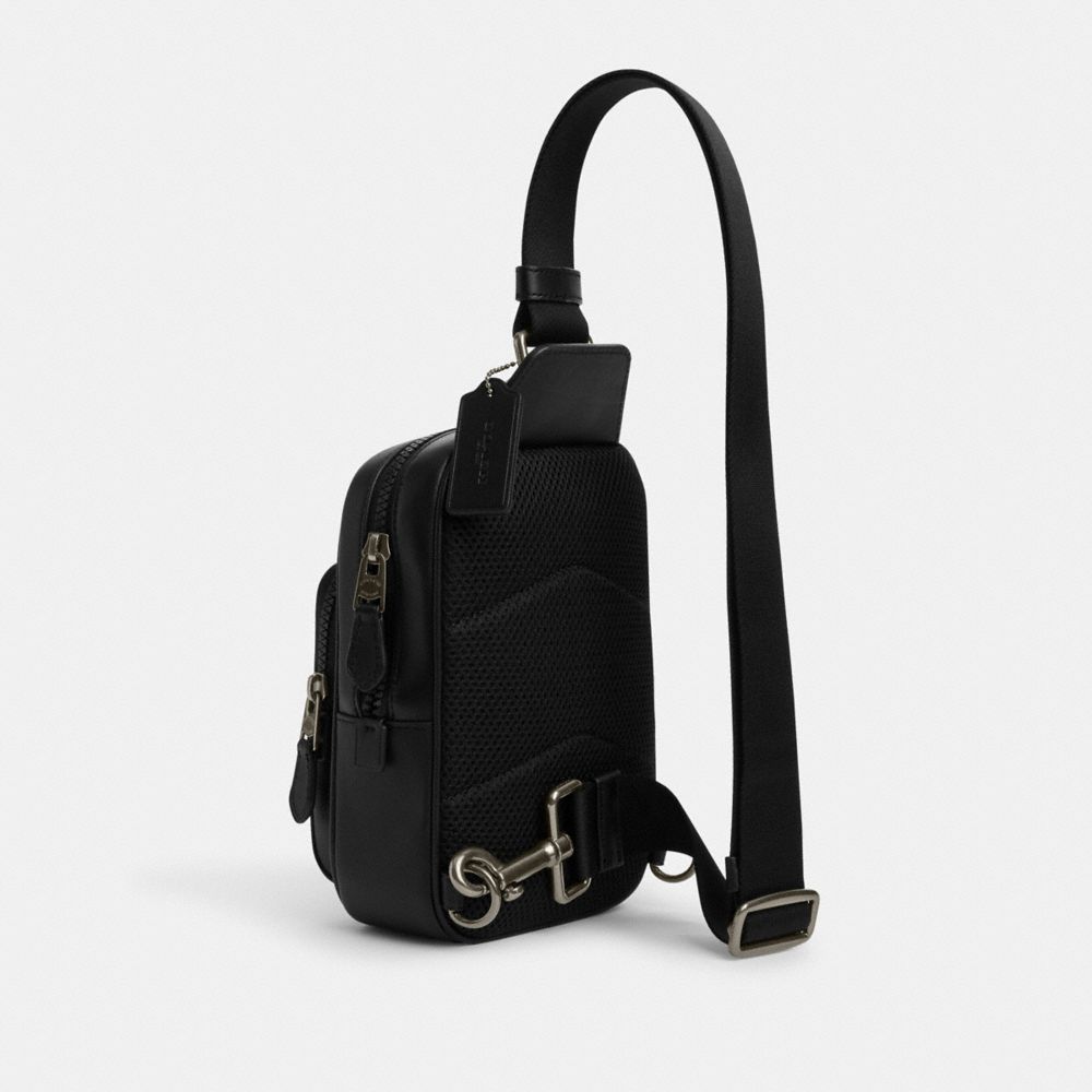 COACH®,TRACK PACK 14 IN SIGNATURE CANVAS,Mini,Everyday,Gunmetal/Charcoal/Black,Angle View