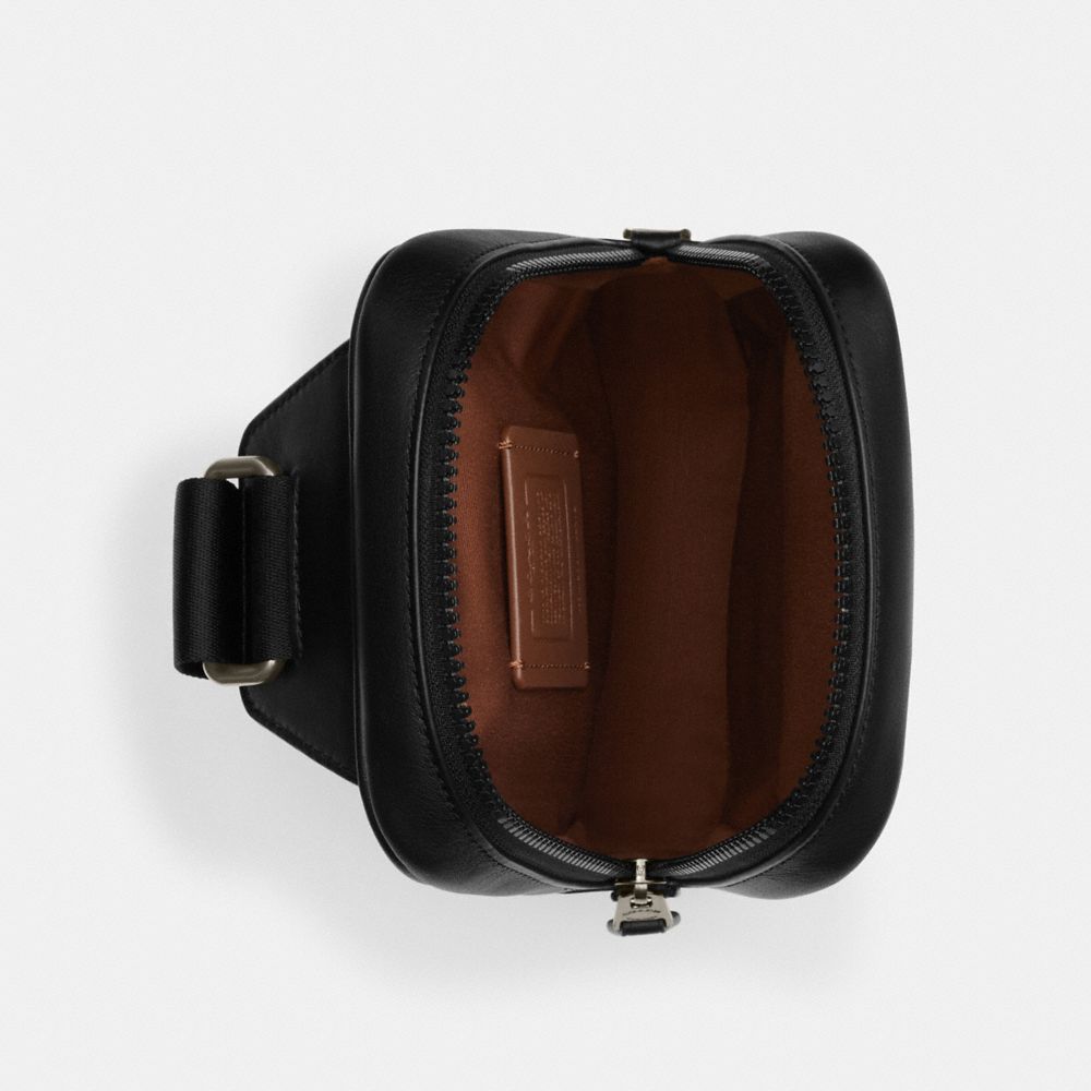 COACH®,Track Pack 14 In Signature Canvas,Calfskin Leather,Canvas,Slingback,PVC,Logo,Chest Waist Strap,Casual,Beige,Inside View,Top View