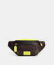 COACH®,TRACK BELT BAG IN COLORBLOCK SIGNATURE CANVAS,Coated Canvas/Signature Canvas/Smooth Leather,Medium,Black Antique Nickel/Mahogany/Bright Yellow,Front View