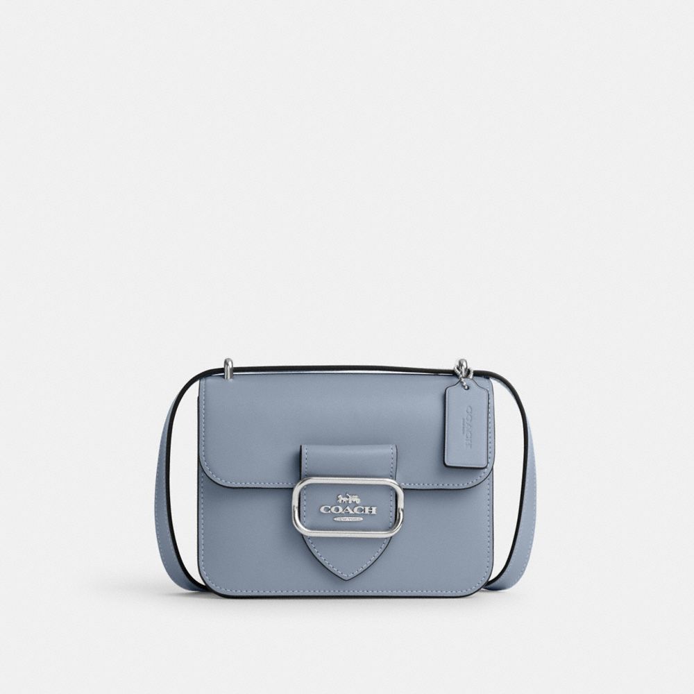 COACH®,MORGAN SQUARE CROSSBODY BAG,Smooth Leather,Small,Anniversary,Silver/Grey Mist,Front View