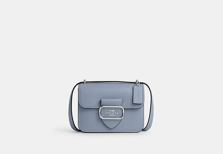 COACH®,MORGAN SQUARE CROSSBODY BAG,Leather,Small,Anniversary,Silver/Grey Mist,Front View