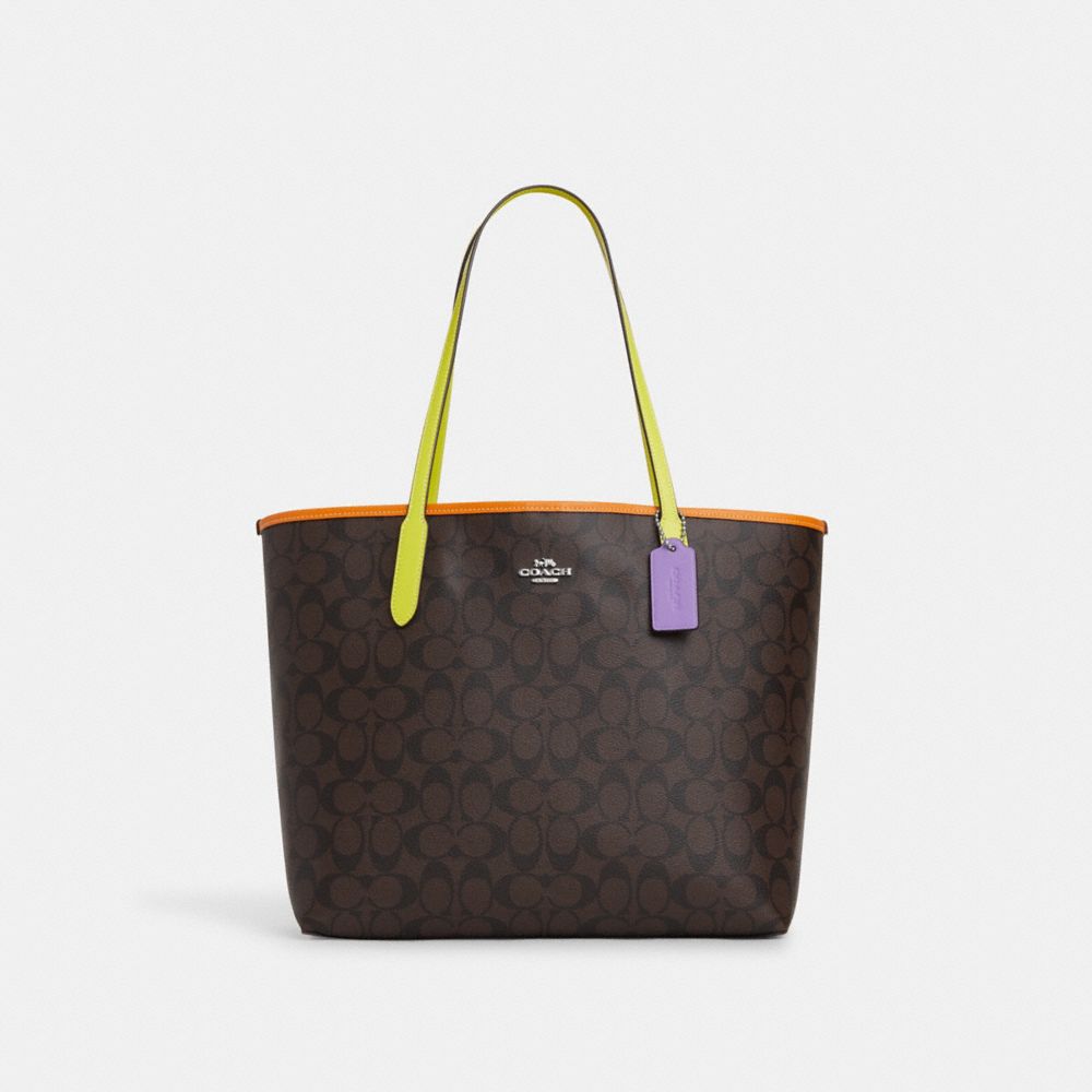 Coach- City Tote In Signature Canvas (Gold/Brown 1941 Red) – Amreki