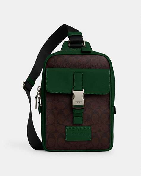 COACH®,TRACK PACK IN COLORBLOCK SIGNATURE CANVAS,Coated Canvas/Signature Canvas/Smooth Leather,Medium,Black Antique Nickel/Mahogany/Dark Pine,Front View