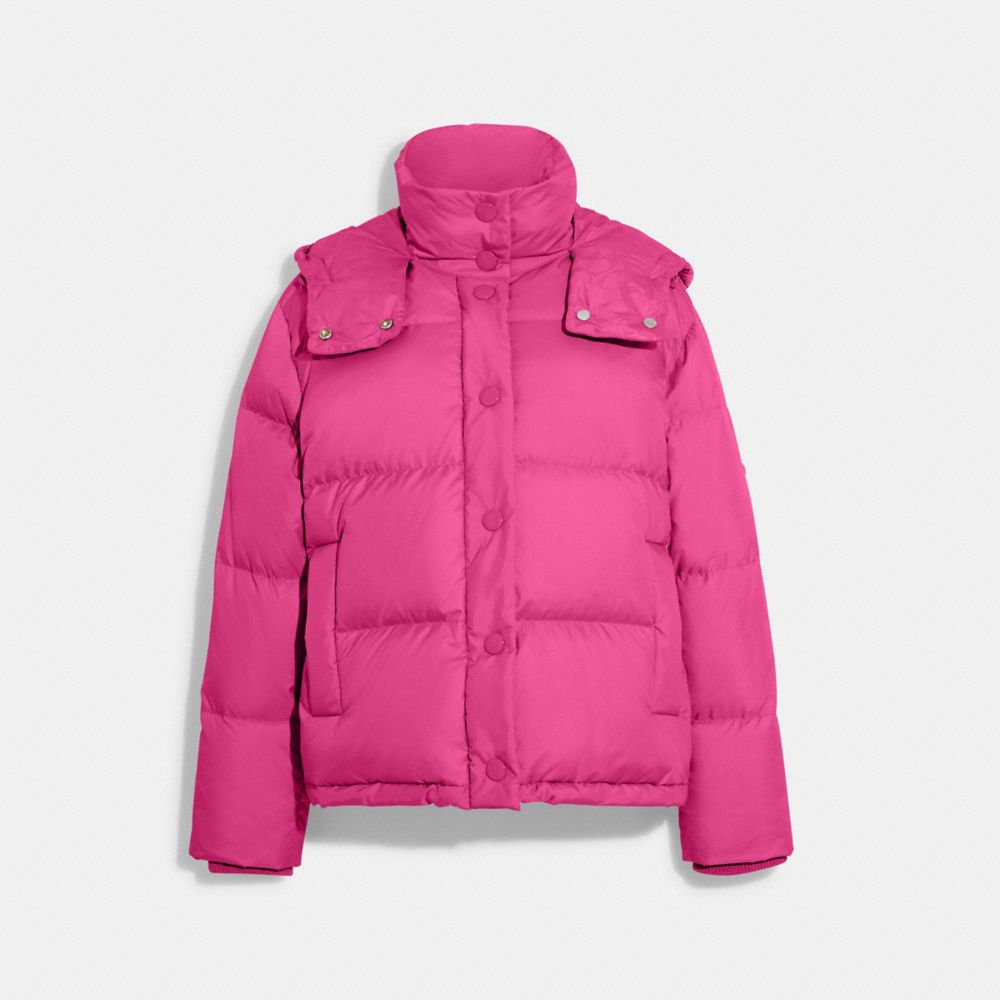 COACH®,SHORT DOWN PUFFER,Cerise,Front View