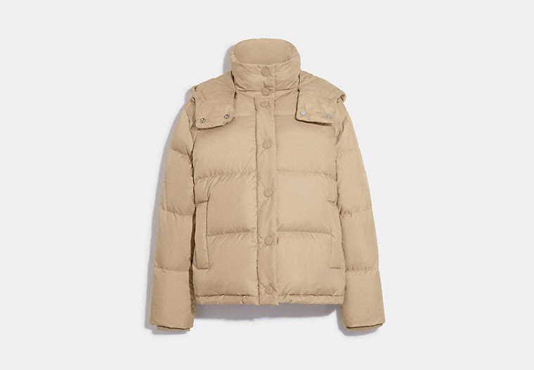 COACH®,SHORT DOWN PUFFER,Beige,Front View image number 0