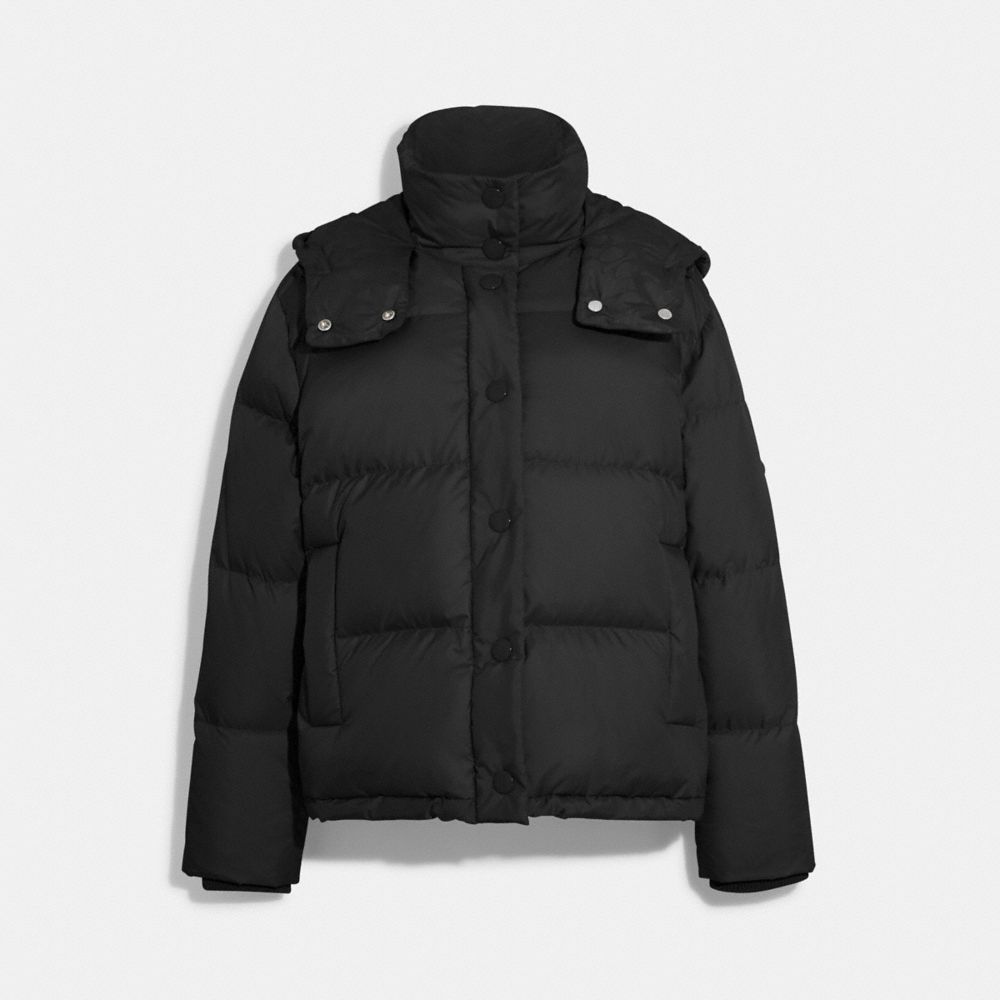 COACH®,SHORT DOWN PUFFER,Black,Front View