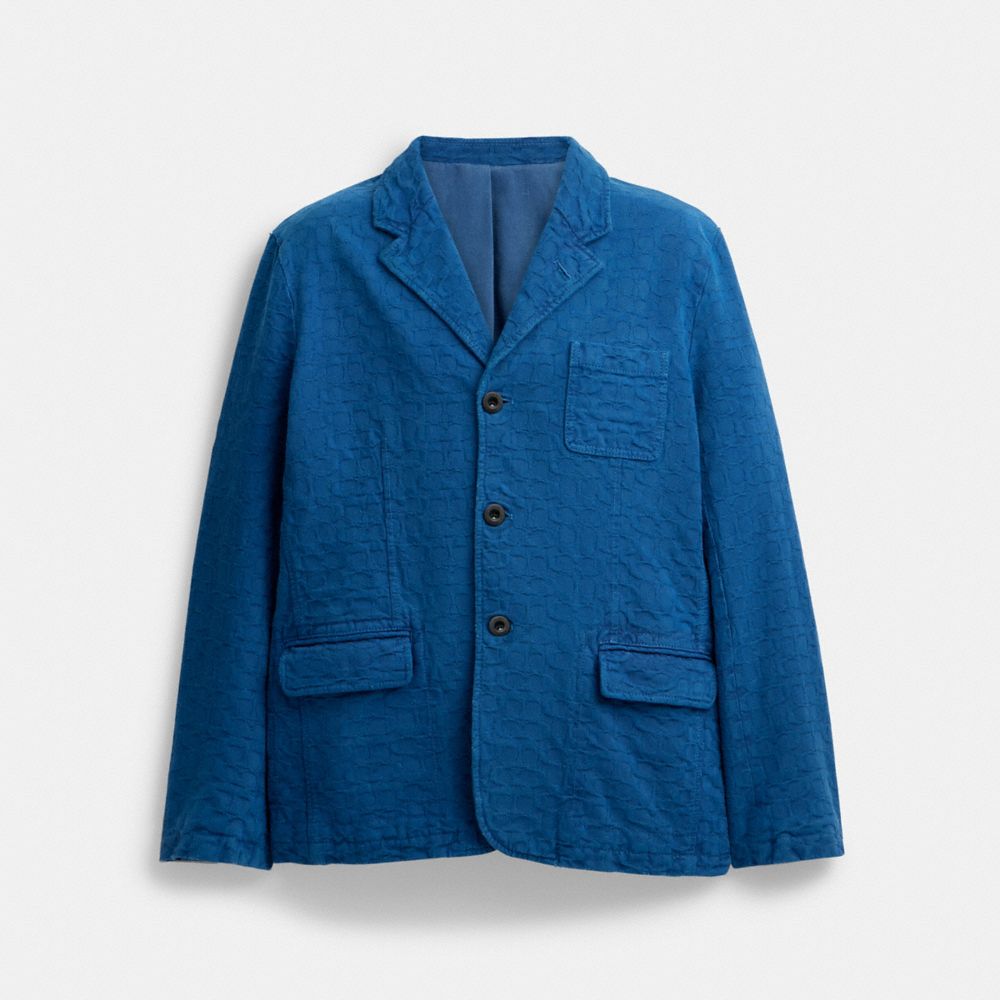 COACH®,DENIM BLAZER,cotton,Royal Blue,Front View