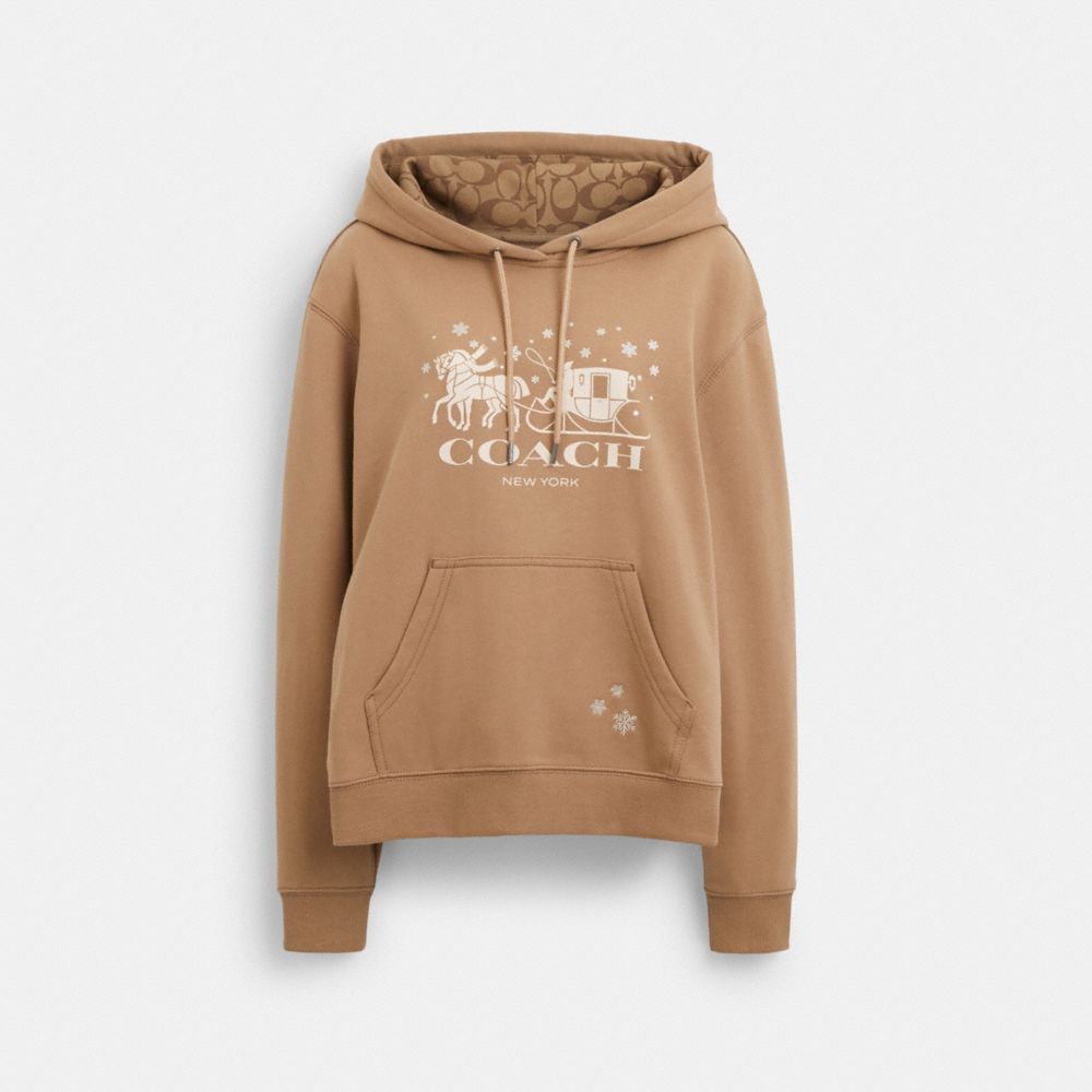 COACH®,HORSE AND SLEIGH HOODIE,Natural,Front View