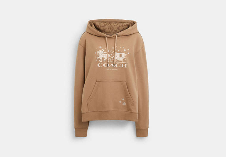 COACH®,HORSE AND SLEIGH HOODIE,Natural,Front View