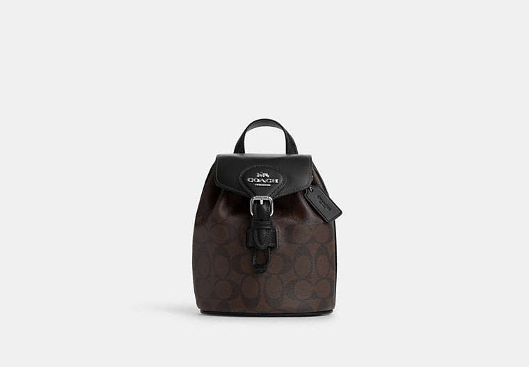 COACH®,AMELIA CONVERTIBLE BACKPACK IN SIGNATURE CANVAS,pvc,Silver/Brown Black,Front View