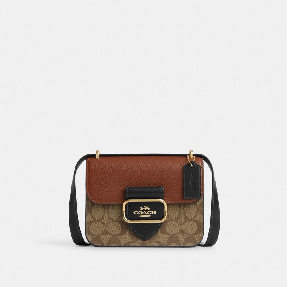 COACH®,MORGAN SQUARE CROSSBODY BAG IN COLORBLOCK SIGNATURE CANVAS,Signature Canvas,Small,Gold/Khaki Multi,Front View