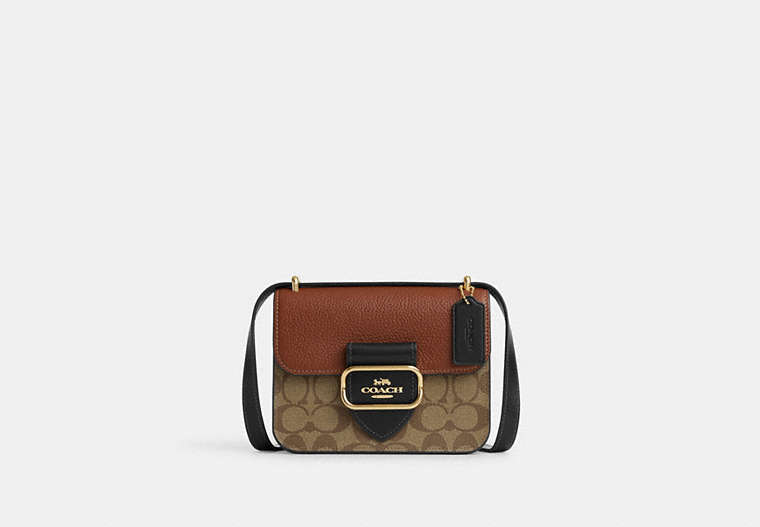 COACH®,MORGAN SQUARE CROSSBODY BAG IN COLORBLOCK SIGNATURE CANVAS,Coated Canvas/Signature Canvas/Smooth Leather,...,Gold/Khaki Multi,Front View