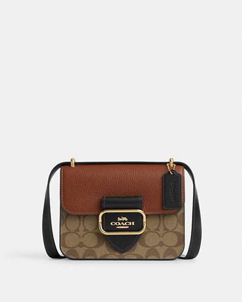 COACH®,MORGAN SQUARE CROSSBODY BAG IN COLORBLOCK SIGNATURE CANVAS,Coated Canvas/Signature Canvas/Smooth Leather,...,Gold/Khaki Multi,Front View