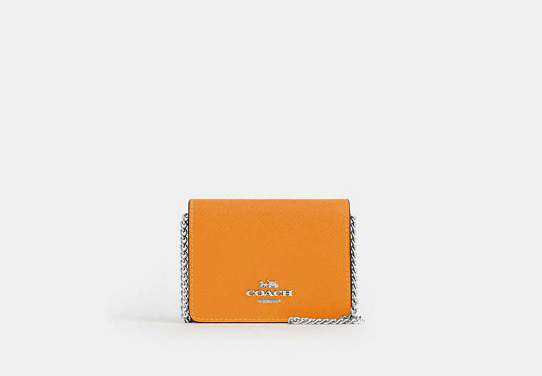 COACH®,MINI WALLET ON A CHAIN IN COLORBLOCK,Leather,Silver/Bright Yellow Multi,Front View
