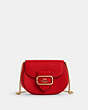 COACH®,MORGAN CARD CASE ON A CHAIN,Leather,Gold/Electric Red,Front View