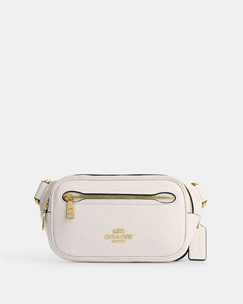 COACH®,MINI BELT BAG,Leather,Mini,Travel,Gold/Chalk,Front View