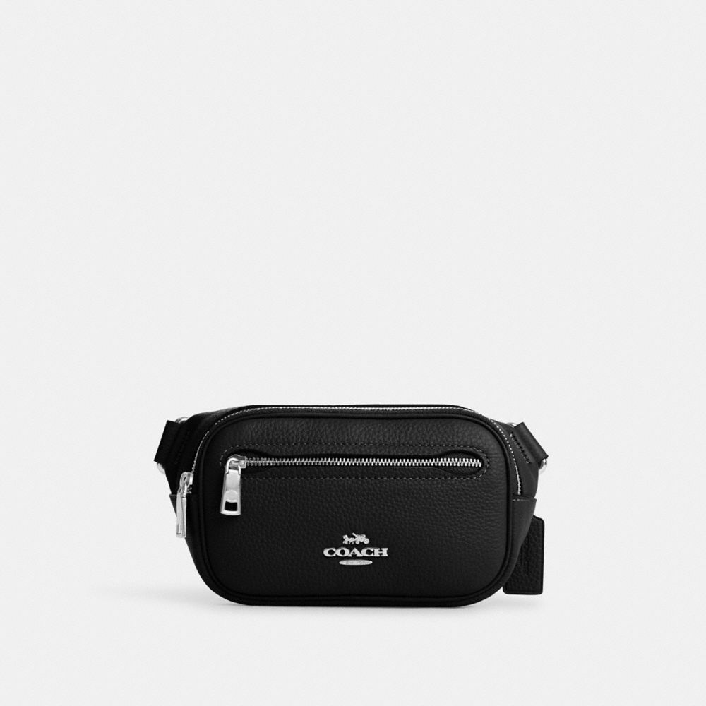 COACH®,MINI BELT BAG,Pebbled Leather,Mini,Travel,Silver/Black,Front View