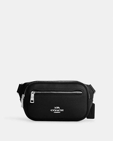 COACH®,MINI BELT BAG,Leather,Mini,Travel,Silver/Black,Front View