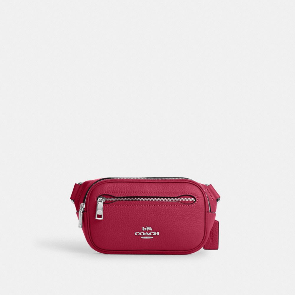 COACH®,MINI SAC-CEINTURE,PITONE LUCIDO,Argent/Violet vif,Front View