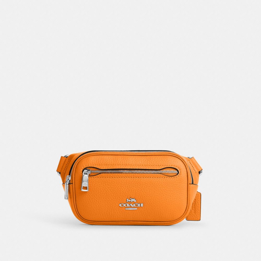 COACH®,MINI BELT BAG,Pebbled Leather,Mini,Travel,Silver/Bright Mandarin,Front View