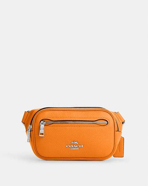 COACH®,MINI BELT BAG,Leather,Mini,Travel,Silver/Bright Mandarin,Front View